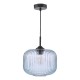 74773-003 Matt Black Pendant with Blue Ribbed Glass