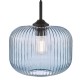 74773-003 Matt Black Pendant with Blue Ribbed Glass