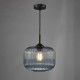 74773-003 Matt Black Pendant with Blue Ribbed Glass