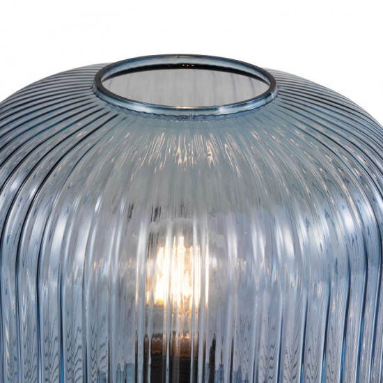 74776-003 Blue Ribbed Glass Table Lamp