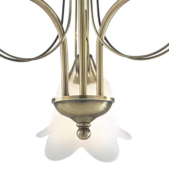 4663-003 Antique Brass 3 Light Centre Fitting with Flower Glasses
