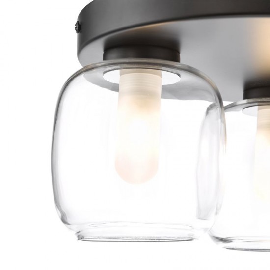 74780-003 Black 3 Light Flush with Double Glass IP44
