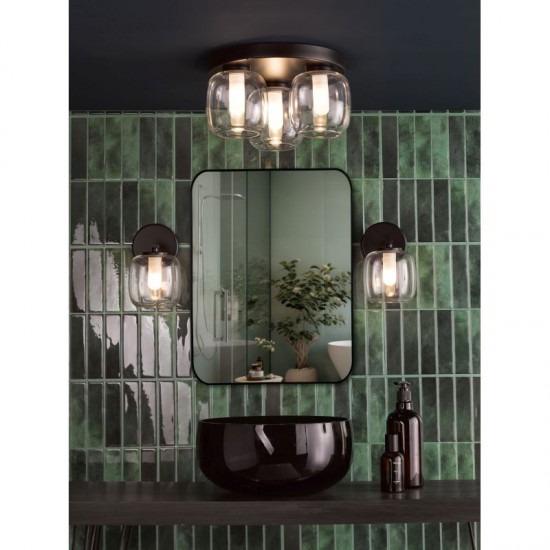 74780-003 Black 3 Light Flush with Double Glass IP44
