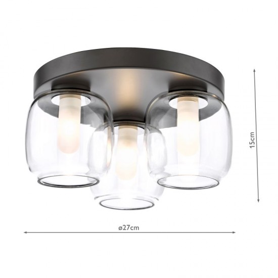 74780-003 Black 3 Light Flush with Double Glass IP44