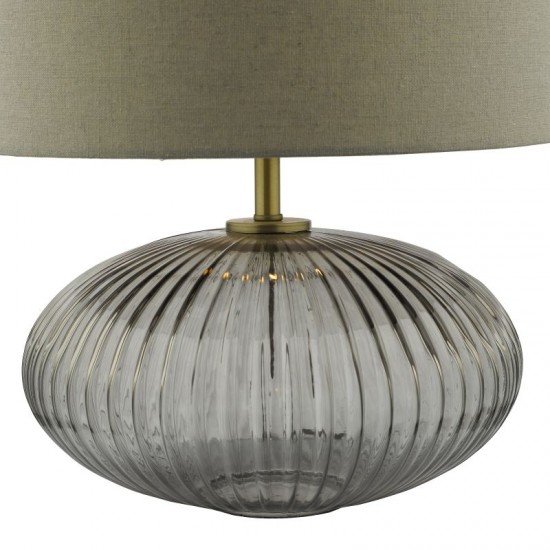 64994-003 Smoky Ribbed Glass Table Lamp with Grey Shade