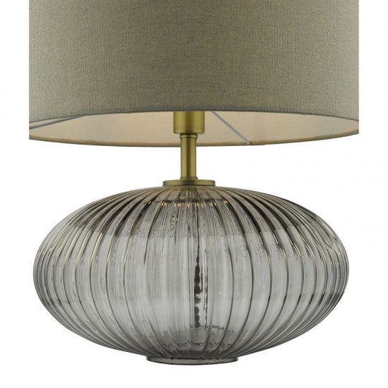 64994-003 Smoky Ribbed Glass Table Lamp with Grey Shade