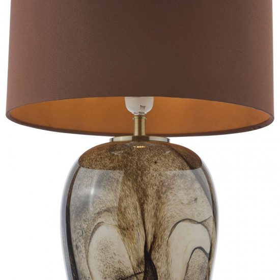 74781-003 Brown Marble Effect Glass Table Lamp With Brown Shade