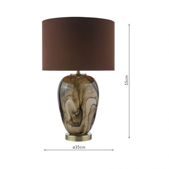 74781-003 Brown Marble Effect Glass Table Lamp With Brown Shade