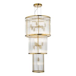 74680-003 Aged Brass 15 Light Chandelier with Clear Glass Rods