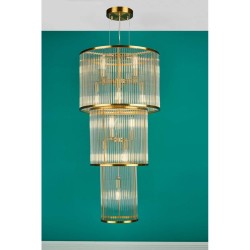 74680-003 Aged Brass 15 Light Chandelier with Clear Glass Rods