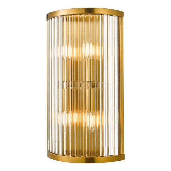 74681-003 Aged Brass 4 Light Wall Lamp with Clear Glass Rods
