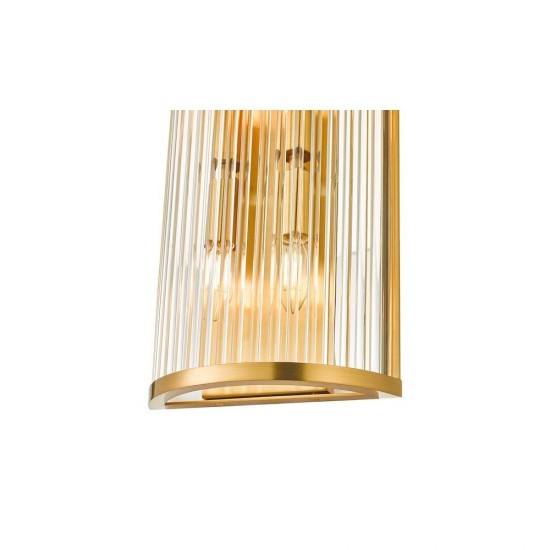 74681-003 Aged Brass 4 Light Wall Lamp with Clear Glass Rods