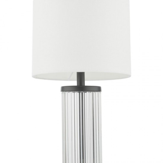 6813-003 Glass & Black Rechargeable LED Table Lamp with White Shade