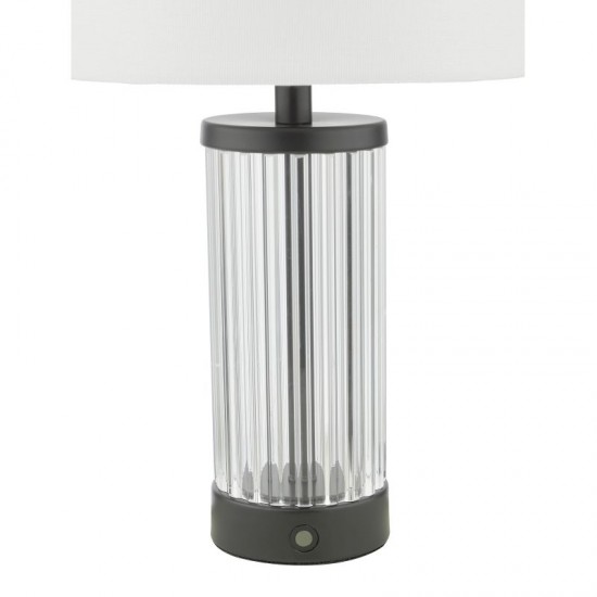 6813-003 Glass & Black Rechargeable LED Table Lamp with White Shade