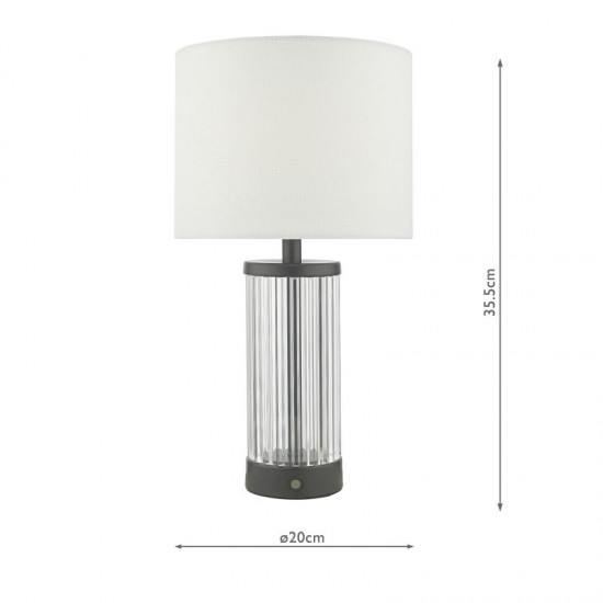 6813-003 Glass & Black Rechargeable LED Table Lamp with White Shade