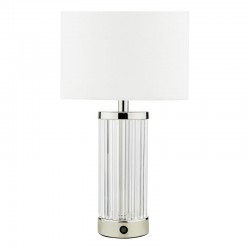 6814-003 Glass & Nickel Rechargeable LED Table Lamp with White Shade