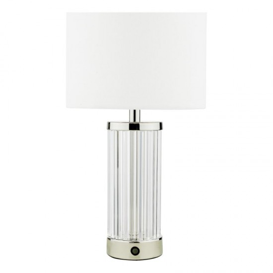 6814-003 Glass & Nickel Rechargeable LED Table Lamp with White Shade