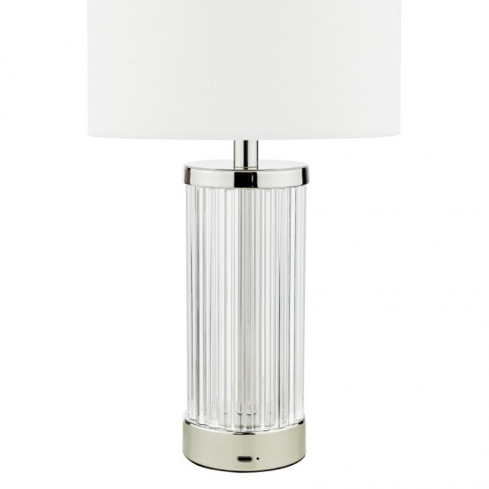 6814-003 Glass & Nickel Rechargeable LED Table Lamp with White Shade