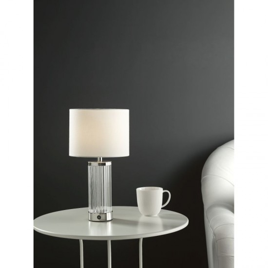 6814-003 Glass & Nickel Rechargeable LED Table Lamp with White Shade