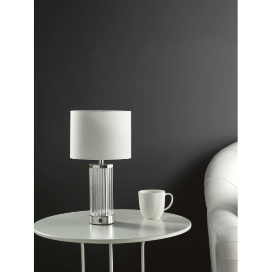 6814-003 Glass & Nickel Rechargeable LED Table Lamp with White Shade