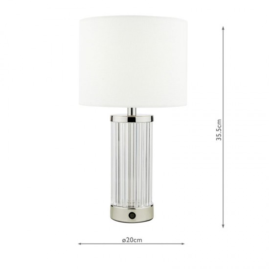 6814-003 Glass & Nickel Rechargeable LED Table Lamp with White Shade