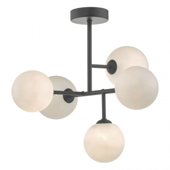 52032-003 Black 5 Light Ceiling Lamp with Opal Glasses