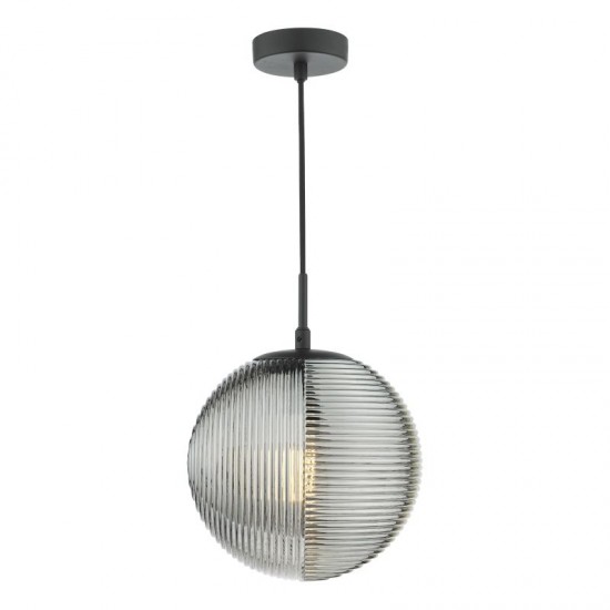 71178-003 Black Pendant with Smoked Ribbed Glass
