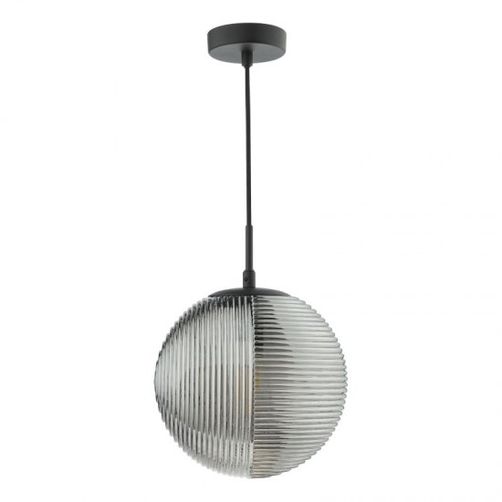 71178-003 Black Pendant with Smoked Ribbed Glass