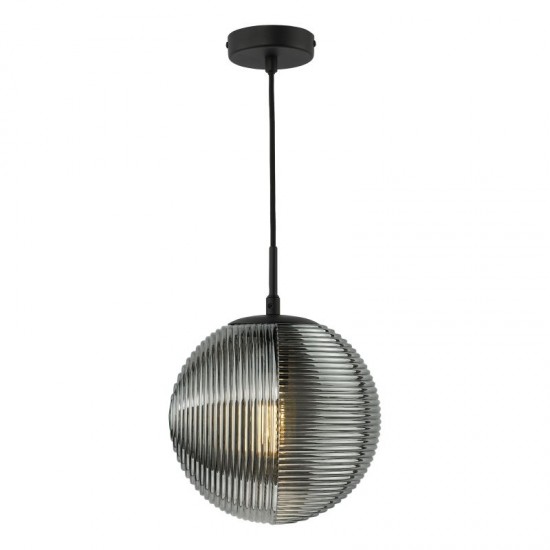 71178-003 Black Pendant with Smoked Ribbed Glass