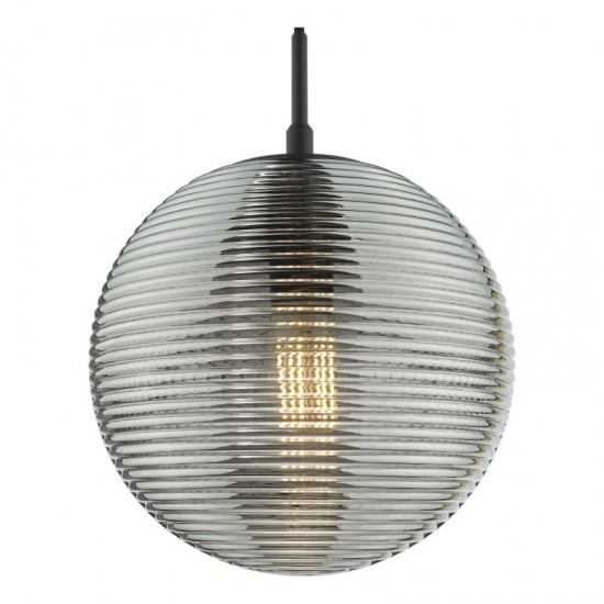 71178-003 Black Pendant with Smoked Ribbed Glass