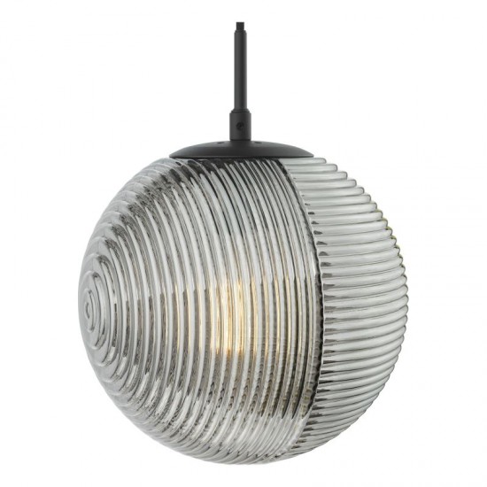 71178-003 Black Pendant with Smoked Ribbed Glass