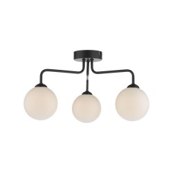 61669-003 Black 3 Light Semi Flush with White Glasses