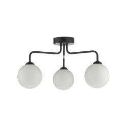61669-003 Black 3 Light Semi Flush with White Glasses 61669-003 Black 3 Light Semi Flush with White Glasses