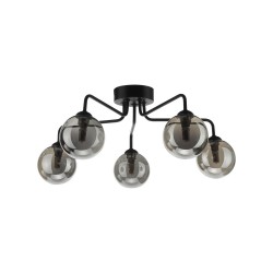 61672-003 Black 5 Light Semi Flush with Smoked Mirrored Glasses