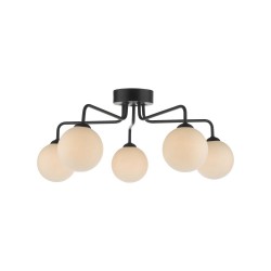 61673-003 Black 5 Light Semi Flush with White Glasses