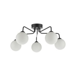 61673-003 Black 5 Light Semi Flush with White Glasses
