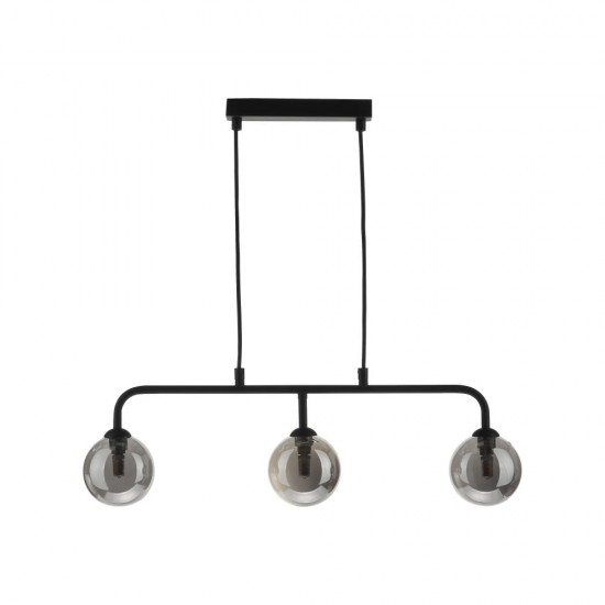 61680-003 Black 3 Light over Island Fitting with Smoked Mirrored Glasses