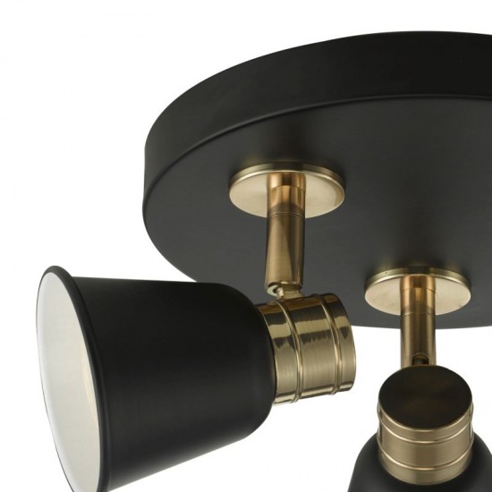 22951-003 Modern Black & Rose Gold 3 Spotlights with Round Plate