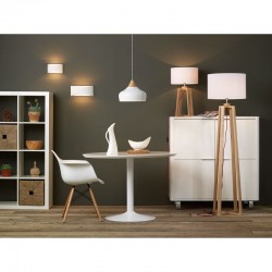 4957-003 White & Wooden Pendant with White Shade