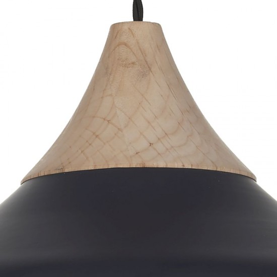 4958-003 Black & Wooden Pendant with Black & Gold Shade