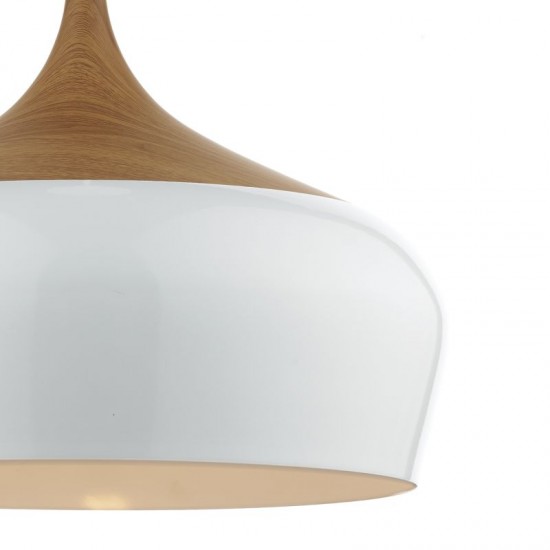 23586-003 White & Wooden Pendant with Gloss White Shade