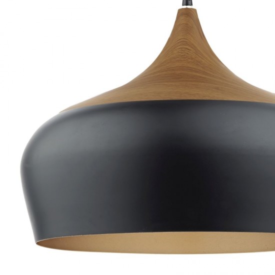 32200-003 Black & Wooden Pendant with Black & Gold Shade