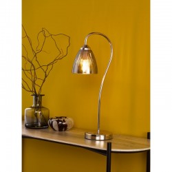 74796-003 Nickel Table Lamp with Smoked Ribbed Glass