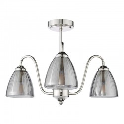 74798-003 Nickel 3 Light Semi Flush with Smoked Ribbed Glass