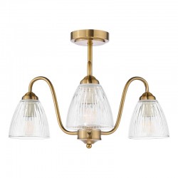 74799-003 Antique Bronze 3 Light Semi Flush with Ribbed Glass
