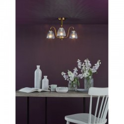 74799-003 Antique Bronze 3 Light Semi Flush with Ribbed Glass