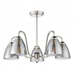74800-003 Nickel 5 Light Semi Flush with Smoked Ribbed Glass