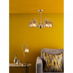 74800-003 Nickel 5 Light Semi Flush with Smoked Ribbed Glass