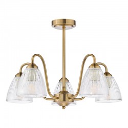 74801-003 Antique Bronze 5 Light Semi Flush with Ribbed Glass
