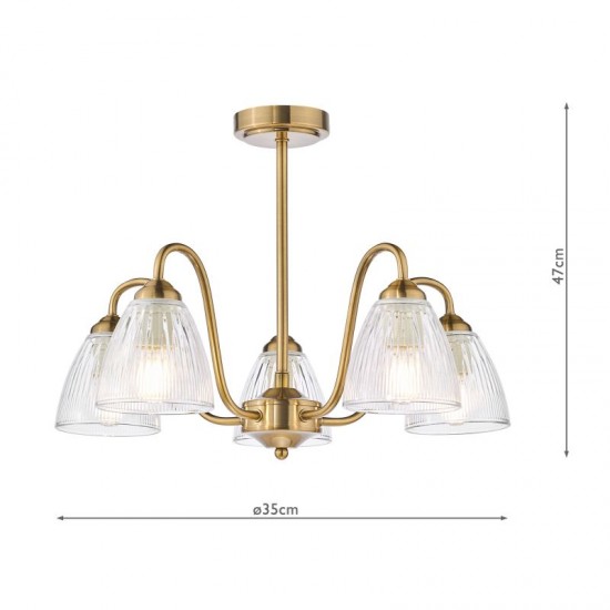 74801-003 Antique Bronze 5 Light Semi Flush with Ribbed Glass